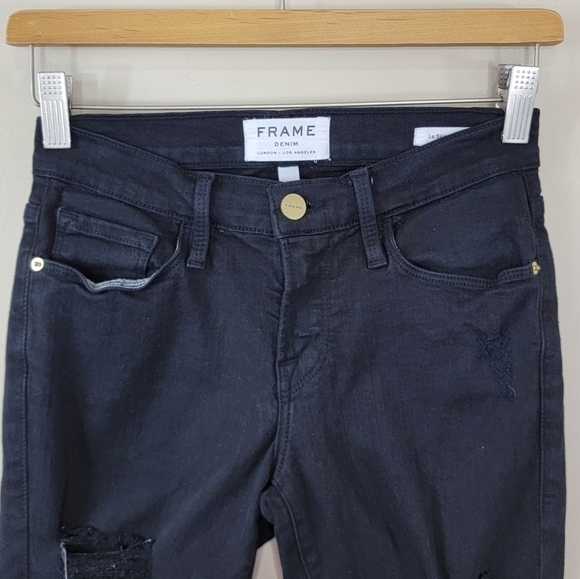 Frame | Le Skinny de Jeanne Distressed Black Jeans Size 24 - Picture 3 of 6